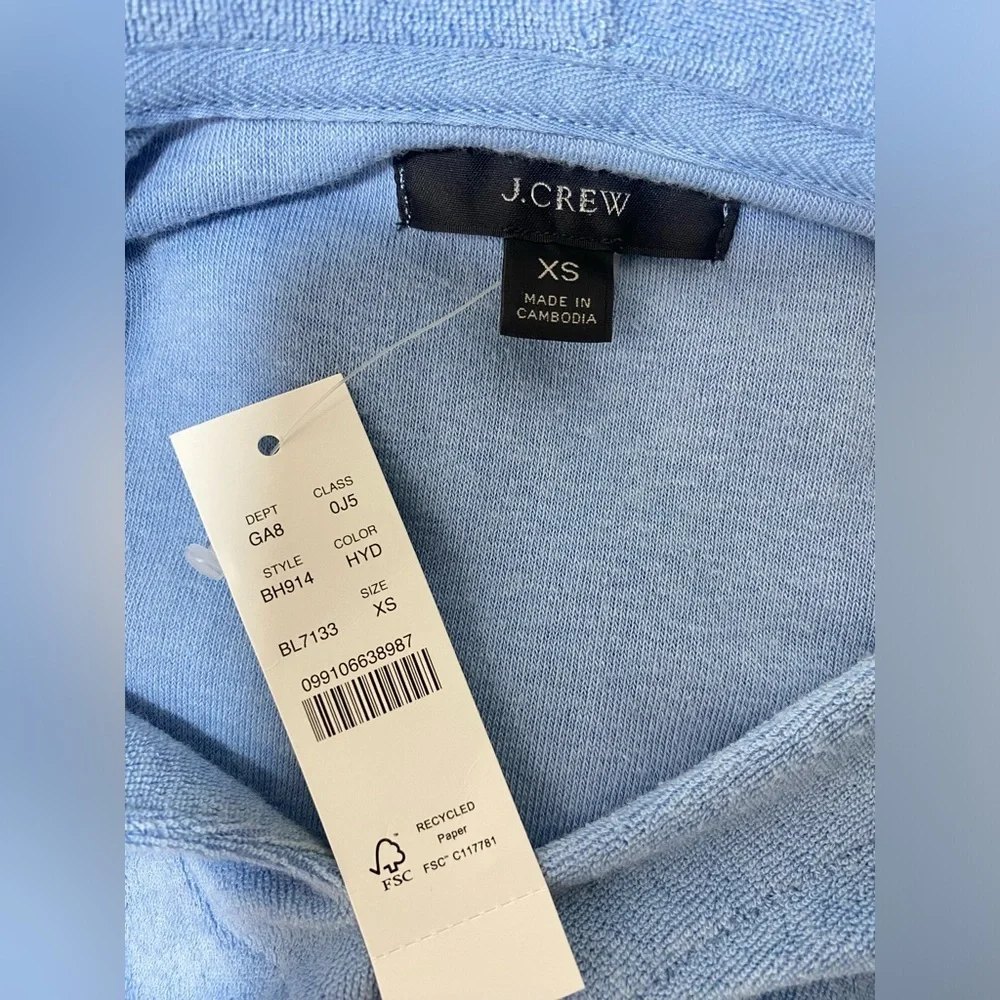J. Crew Women’s Towel Terry Open V-Neck Hoodie, Soft Lightweight Hoodie XS NWT